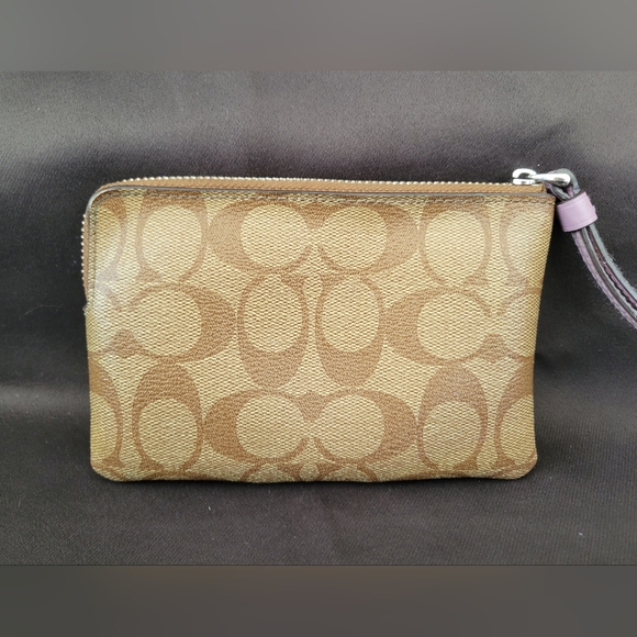 Coach Tan and Purple Signature Wristlet - Picture 2 of 5